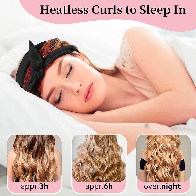 Flylipu Heatless Curling Rod Headband, Upgraded 60" Extra Long Soft Hair Curlers to Sleep In, No Heat Curls for Girls Long Hair Medium Hair (Black) - Image 4